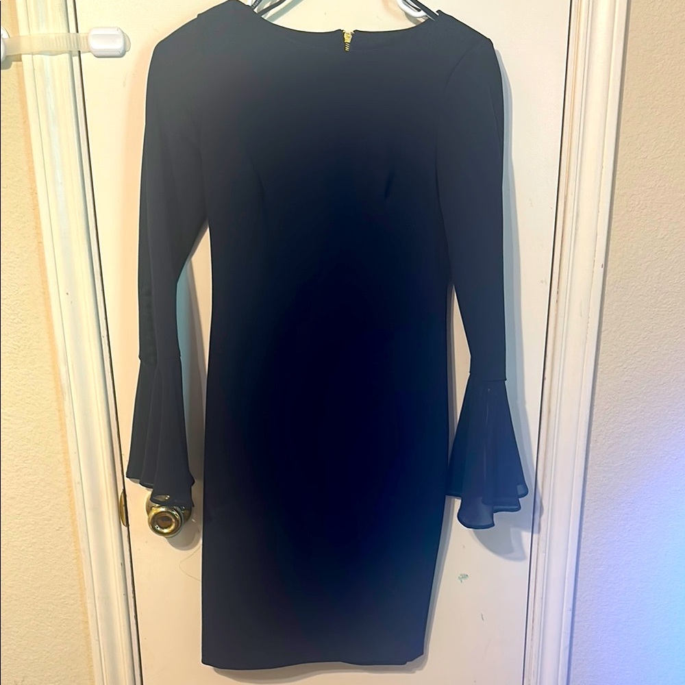 Calvin Klein Black Sheath Dress with Bell Sleeves